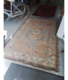 TAPIS LAINE FAIT MAIN ROSE ECRU BLEU 275X160CM