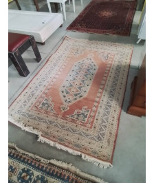 TAPIS LAINE FAIT MAIN ROSE ECRU BLEU 190X125CM