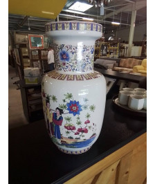 VASE CÉRAMIQUE DÉCOR ASIATIQUE 36,5CM