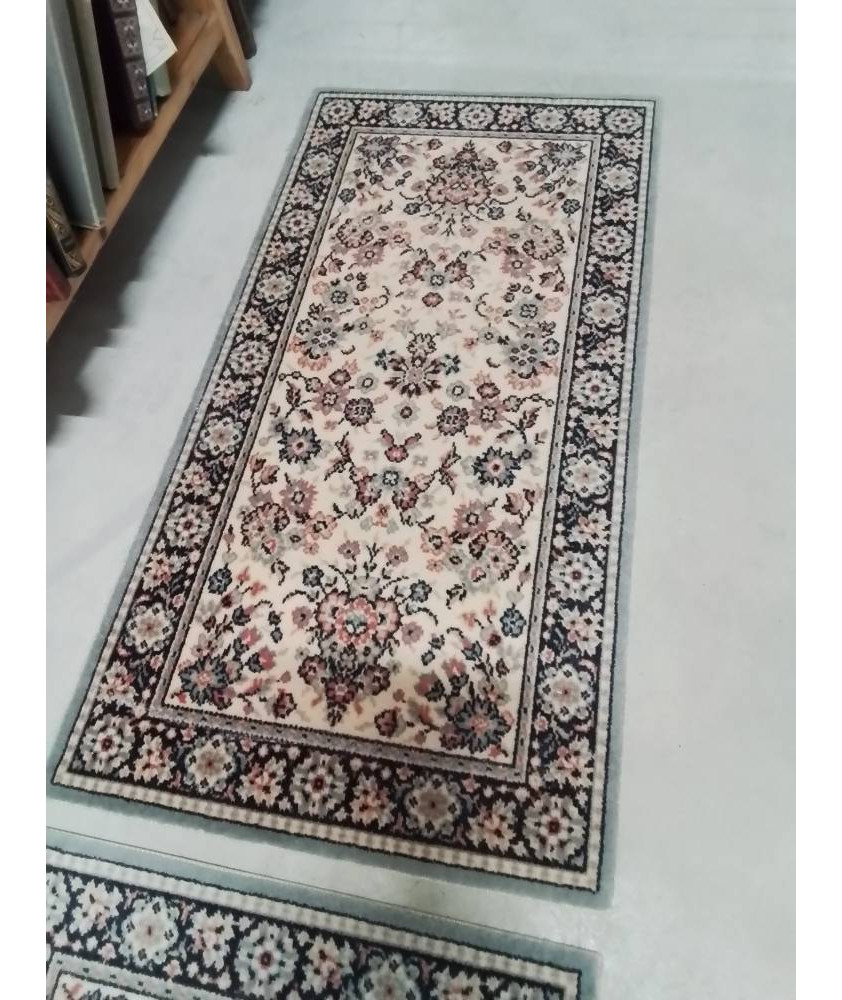 TAPIS LAINE ECRU VERT ROSE 60X120CM