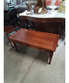 TABLE BASSE RECTANGULAIRE BOIS CLAIR PIEDS TOURNÉS 2 TIROIRS 1 TABLETTE STYLE LOUIS PHILIPPE 