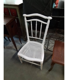 CHAISE BASSE BOIS PEINT BLANC ASSISE CANNÉE NAPOLÉON III 