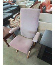 FAUTEUIL RÉGLABLE HAUTEUR BOIS CAPITONNÉ TISSU MAUVE POLY X PAR POLYCONFORT ANNÉES 70