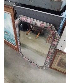 MIROIR OCTOGONAL BOIS PEINT AUX FLEURS 