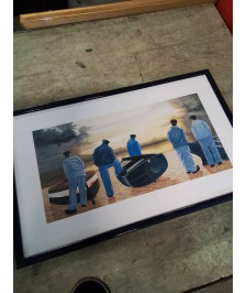 GRAVURE PÊCHEURS AU SOLEIL COUCHANT JEAN GUILCHER - 1957