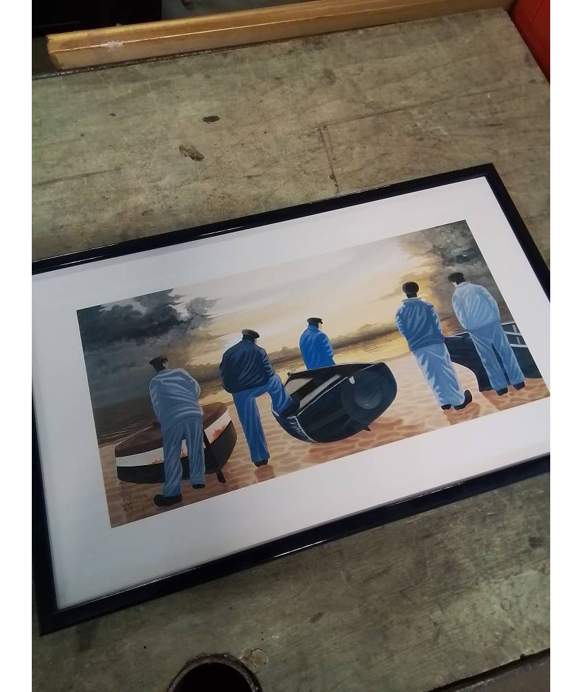 GRAVURE PÊCHEURS AU SOLEIL COUCHANT JEAN GUILCHER - 1957