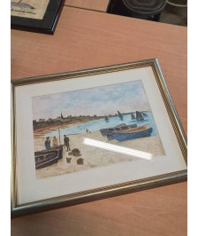 AQUARELLE LA  PLAGE DE STE ADRESSE D’APRES MONET