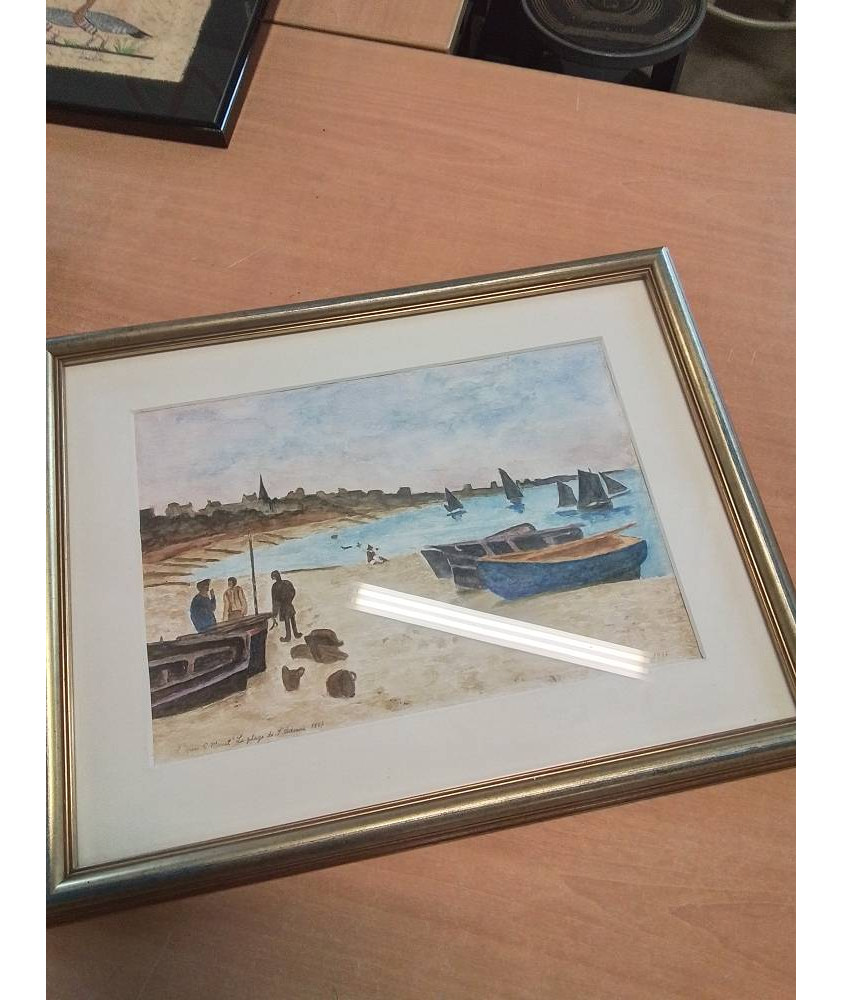 AQUARELLE LA  PLAGE DE STE ADRESSE D’APRES MONET