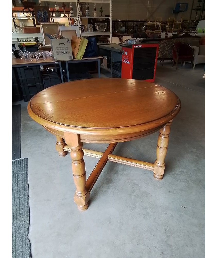 TABLE RONDE BOIS CLAIR A ENTRETOISE 120CM 2RALLONGES 40CM