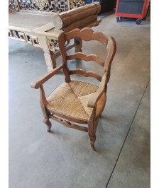 FAUTEUIL ENFANT BOIS PAILLÉ DOSSIER CHANTOURNÉ PIEDS GALBÉS STYLE RÉGENCE 