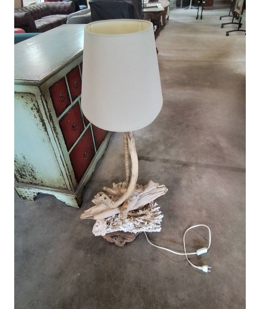 LAMPADAIRE BOIS FLOTTÉ CORDAGE ET CORAIL AJ TAUPE 