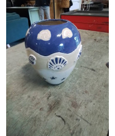 POT CÉRAMIQUE BLEU ECRU AUX COQUILLAGES