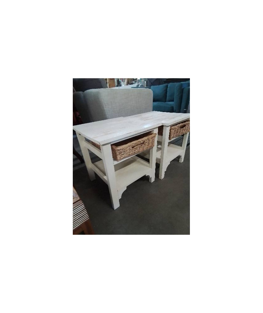 CHEVET BOIS ECRU 1 TIROIR VANNERIE 