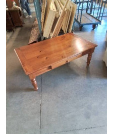 TABLE BASSE BOIS 1 TIROIR CLAIR PIEDS TOURNÉS 