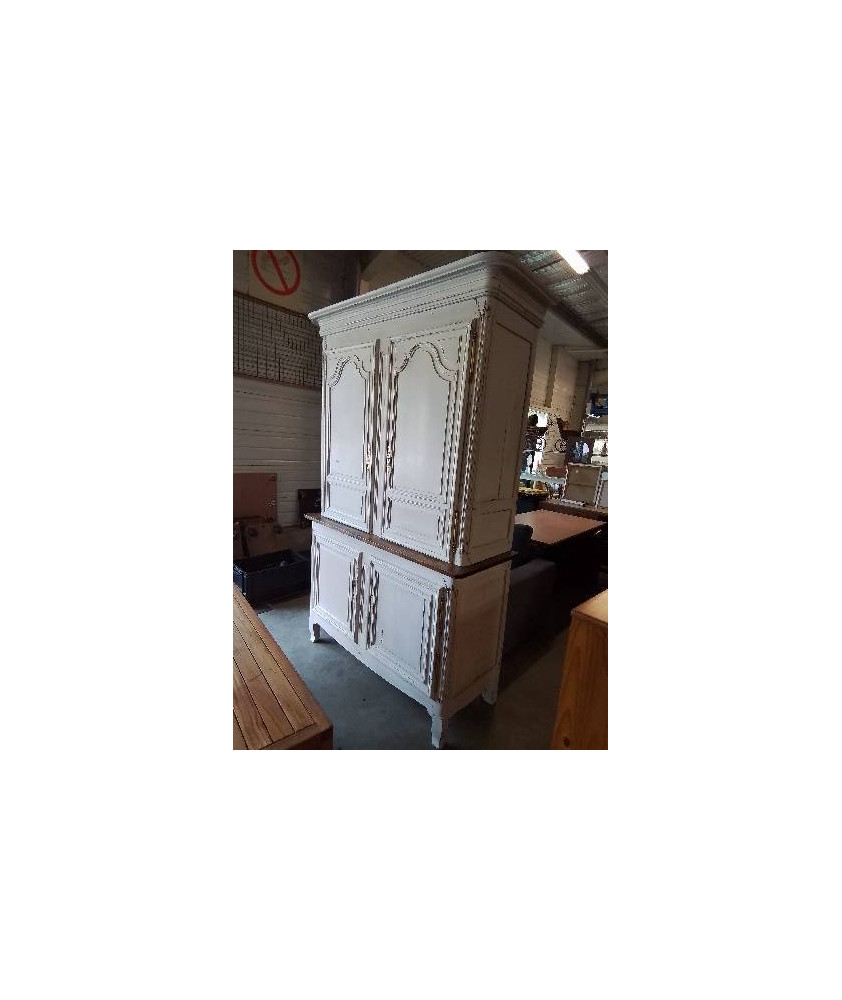 BUFFET 2 CORPS BOIS MOULURÉ PEINT BLANC 4 PORTES STYLE RÉGENCE FIN XIXE 