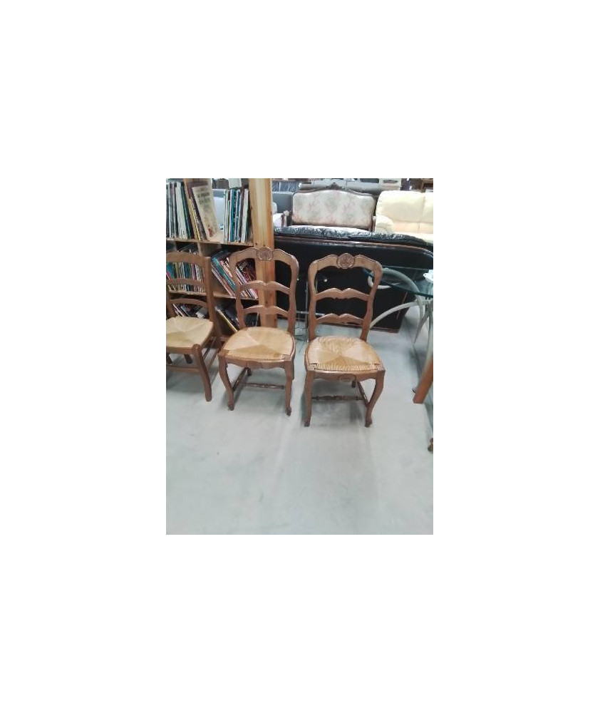 PAIRE DE CHAISES BOIS PAILLÉ STYLE RÉGENCE DOSSIER 3 BARREAUX COQUILLE 