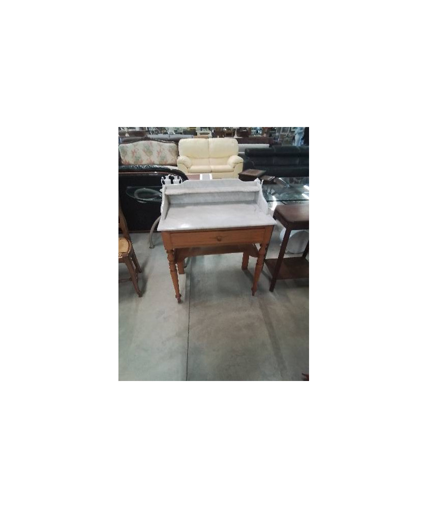TABLE DE TOILETTE BOIS CLAIR 1 TIROIR MARBRE BLANC FIN XIXE