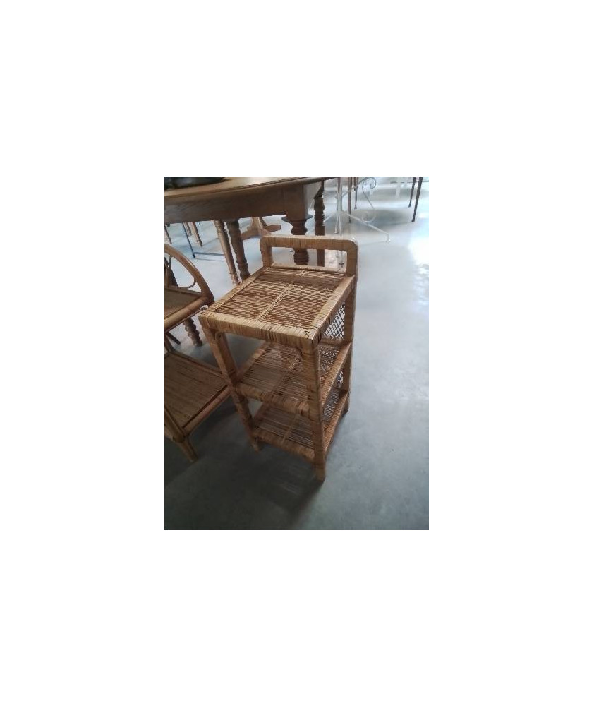 CONSOLE ROTIN ET VANNERIE 3 NIVEAUX ANNÉES 60