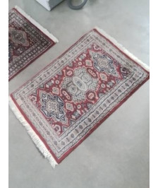 TAPIS LAINE FAIT MAIN ROUGE BLEU ECRU 90X60CM