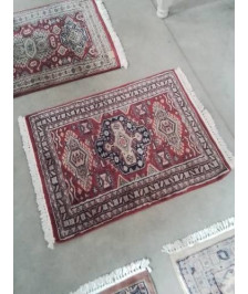 TAPIS LAINE FAIT MAIN BLEU ROUGE 90X60CM