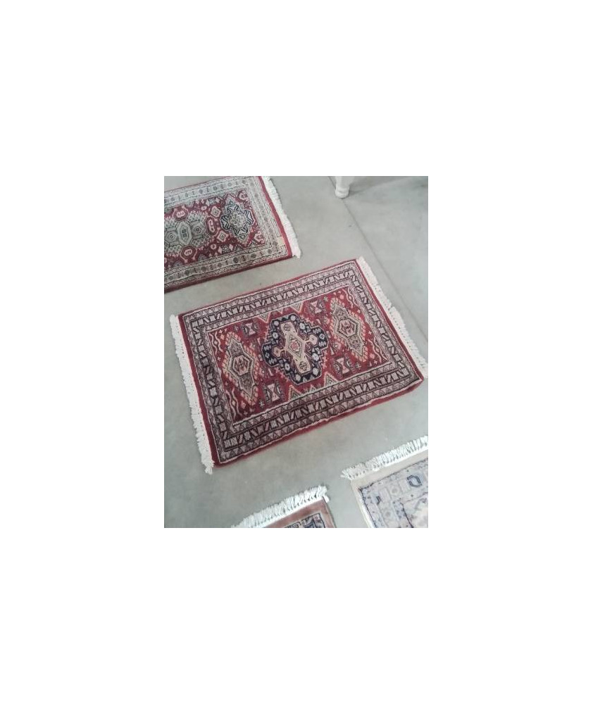 TAPIS LAINE FAIT MAIN BLEU ROUGE 90X60CM