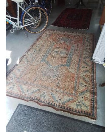 TAPIS LAINE FAIT MAIN ROSE ECRU BLEU 275X160CM