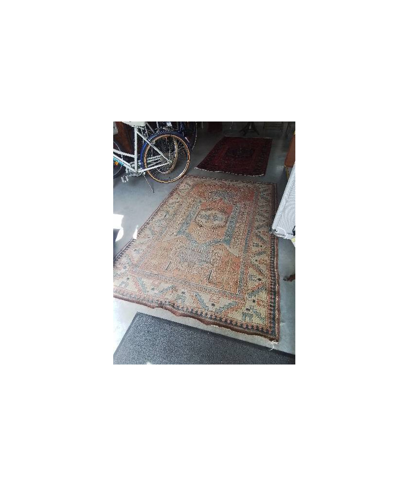 TAPIS LAINE FAIT MAIN ROSE ECRU BLEU 275X160CM