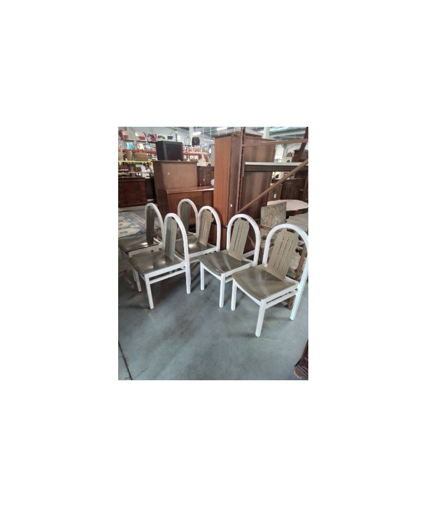 6 CHAISES BAUMANN ARGOS BOIS PEINT BLANC ASSISE ET DOSSIER VERT ANNÉES 80