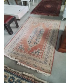 TAPIS LAINE FAIT MAIN ROSE ECRU BLEU 190X125CM