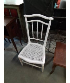 CHAISE BASSE BOIS PEINT BLANC ASSISE CANNÉE NAPOLÉON III 