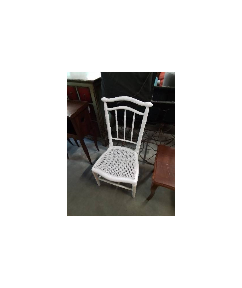 CHAISE BASSE BOIS PEINT BLANC ASSISE CANNÉE NAPOLÉON III 