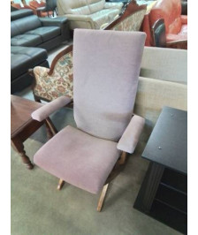 FAUTEUIL RÉGLABLE HAUTEUR BOIS CAPITONNÉ TISSU MAUVE POLY X PAR POLYCONFORT ANNÉES 70