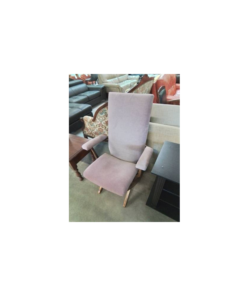 FAUTEUIL RÉGLABLE HAUTEUR BOIS CAPITONNÉ TISSU MAUVE POLY X PAR POLYCONFORT ANNÉES 70