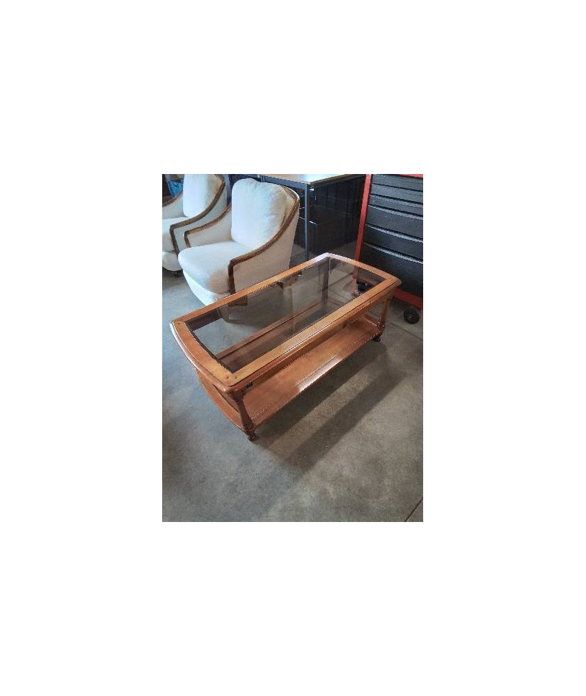 TABLE BASSE RECTANGULAIRE BOIS CLAIR DESSUS PLATEAU VERRE  MEUBLE PASSION ANNE MORIENNE