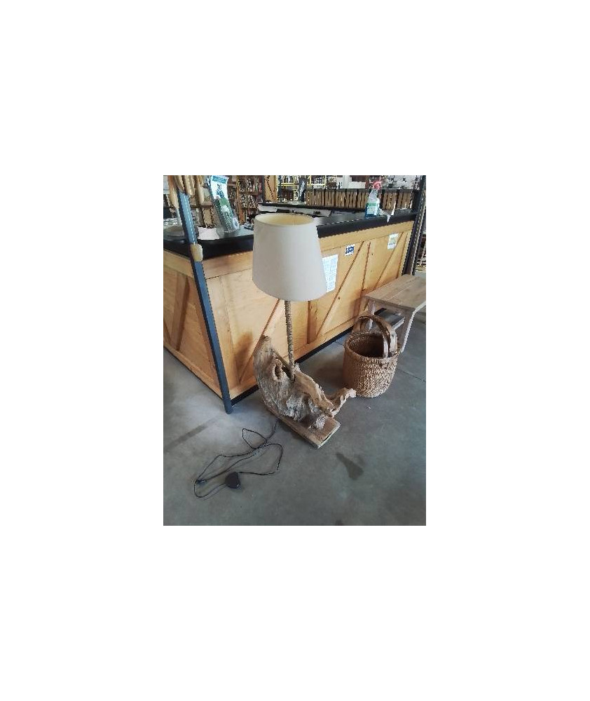LAMPADAIRE BOIS FLOTTÉ ET CORDAGE SOCLE BOIS AJ TAUPE 
