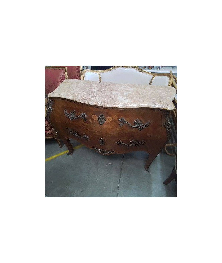 COMMODE 2 TIROIRS DESSUS MARBRE MARQUETTERIE 