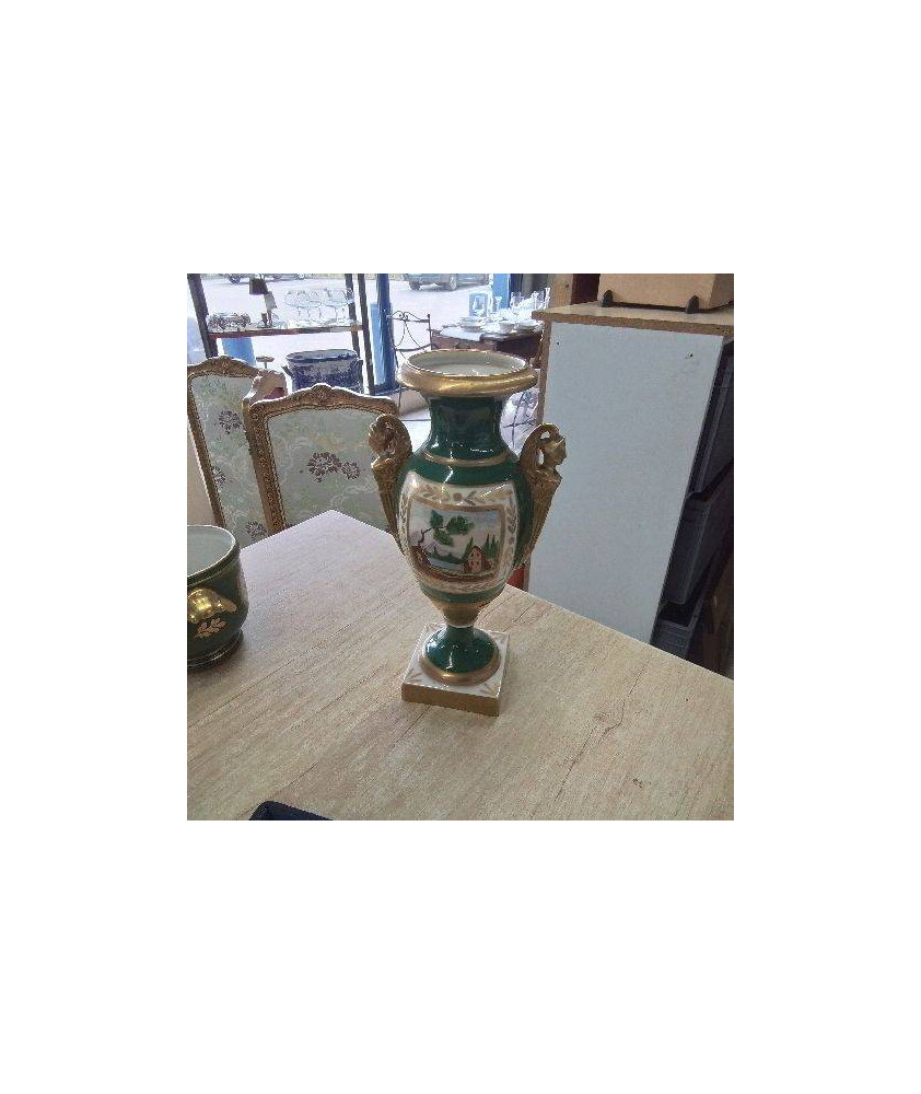 VASE DECOR VERT PORCELAINE DE PARIS