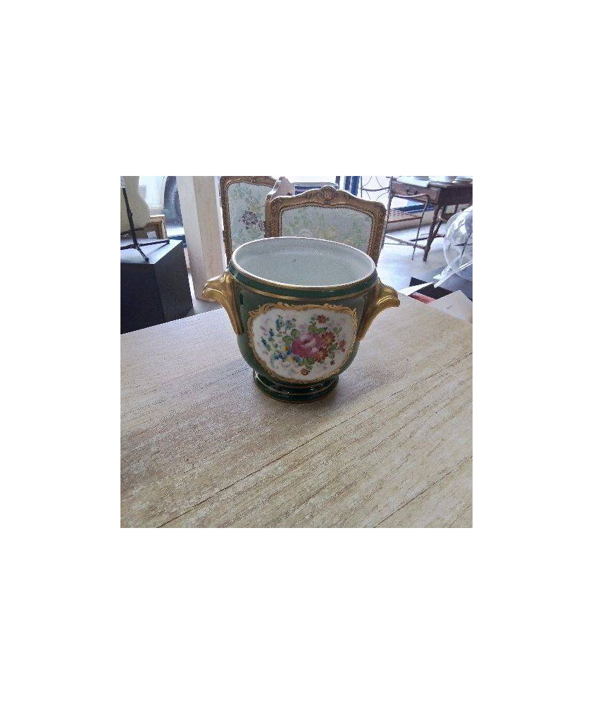 CACHE POT DECOR VERT PORCELAINE DE PARIS