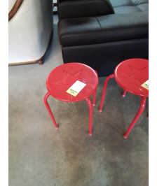 TABOURET ROND MÉTAL ROUGE ASSISE AJOURÉ ÉTOILE 
