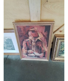 HUILE SUR TOILE HOMME AU LIVRE J.GLAISE CADRE DORÉ 