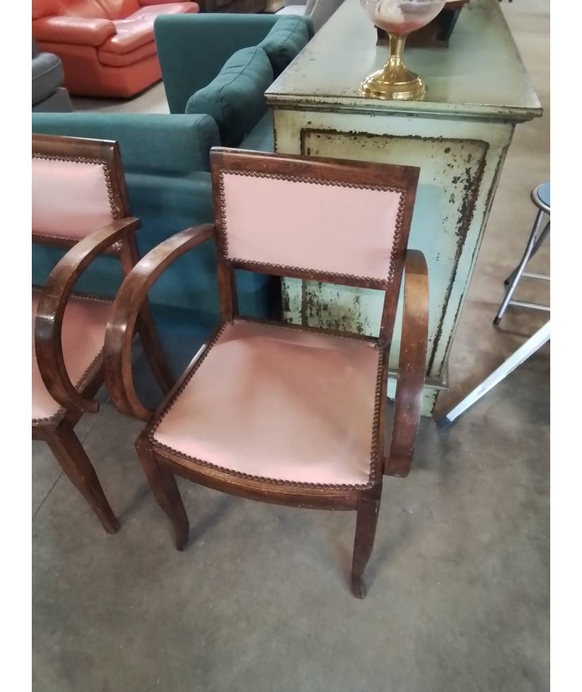 BRIDGE BOIS ASSISE ET DOSSIER CAPITONNÉ TISSU VIEUX ROSE ANNÉES 40