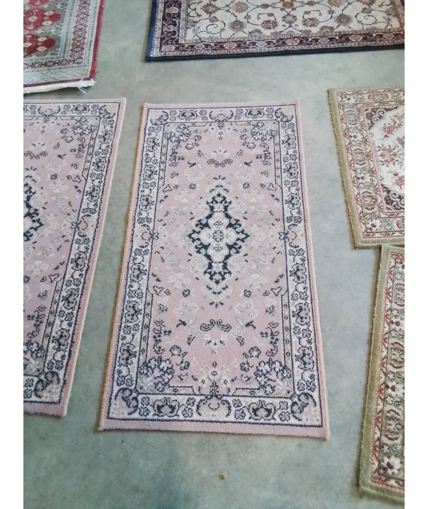  TAPIS LAINE VIEUX ROSE BLEU 113X60CM