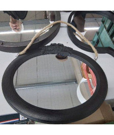 MIROIR NOIR STYLE CHARME AVEC CORDE