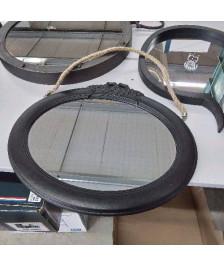MIROIR NOIR STYLE CHARME AVEC CORDE