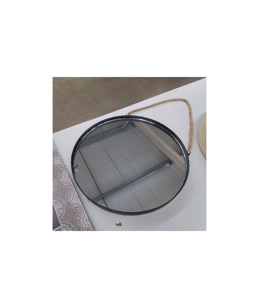 MIROIR ROND METAL NOIR AVEC CORDE EN L’ETAT