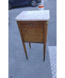 CHEVET 1 PORTE 1 TIROIR- DESSUS MARBRE / BOIS CLAIR