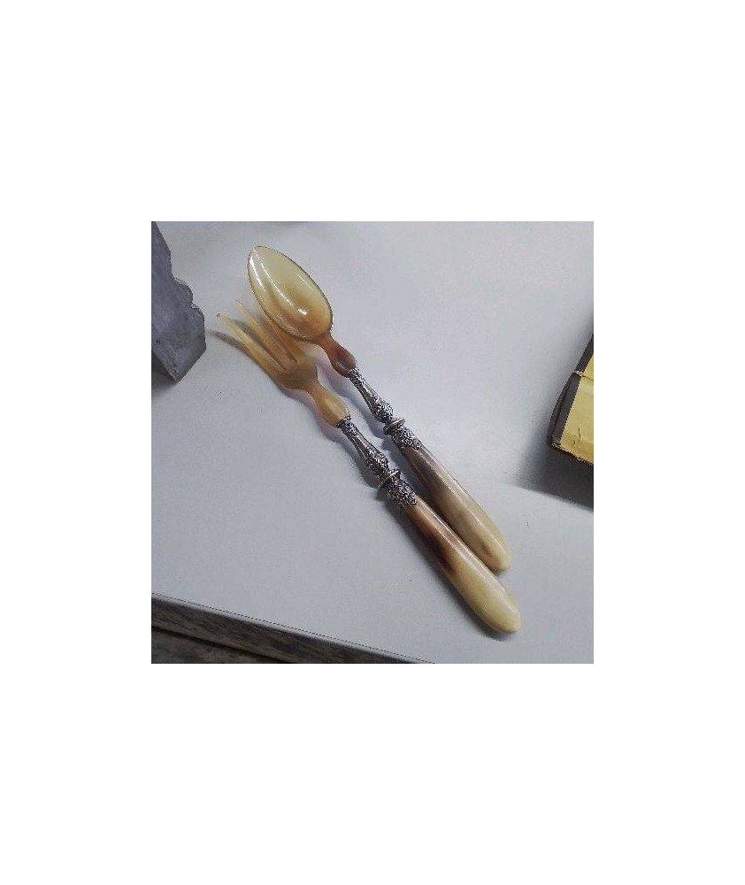 PAIRE DE COUVERTS À SALADE EN CORNE