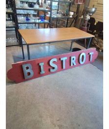 PLAQUE DÉCORATIVE ARTISANALE BOIS PEINT ROUGE ET MÉTAL BISTROT 