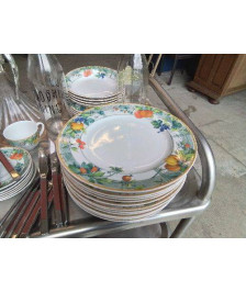LOT DE 11 ASSIETTES PLATES EN PORCELAINE MOTIF FRUITS