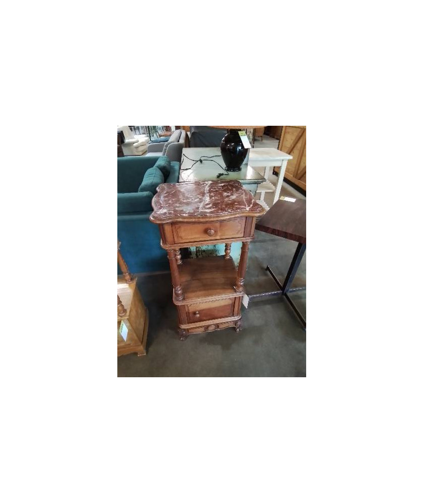 CHEVET A COLONNES DESSUS MARBRE ROUGE VEINÉ 1 TIROIR 1 PORTE NAPOLÉON III